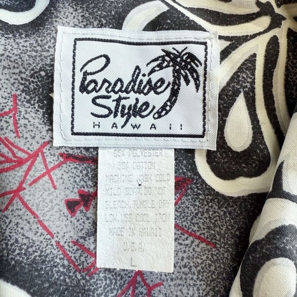 PARADISE STYLE HAWAII Vintage Hawaiian Floral Tribal Print Shirt Mens L Gray Red - Picture 10 of 11
